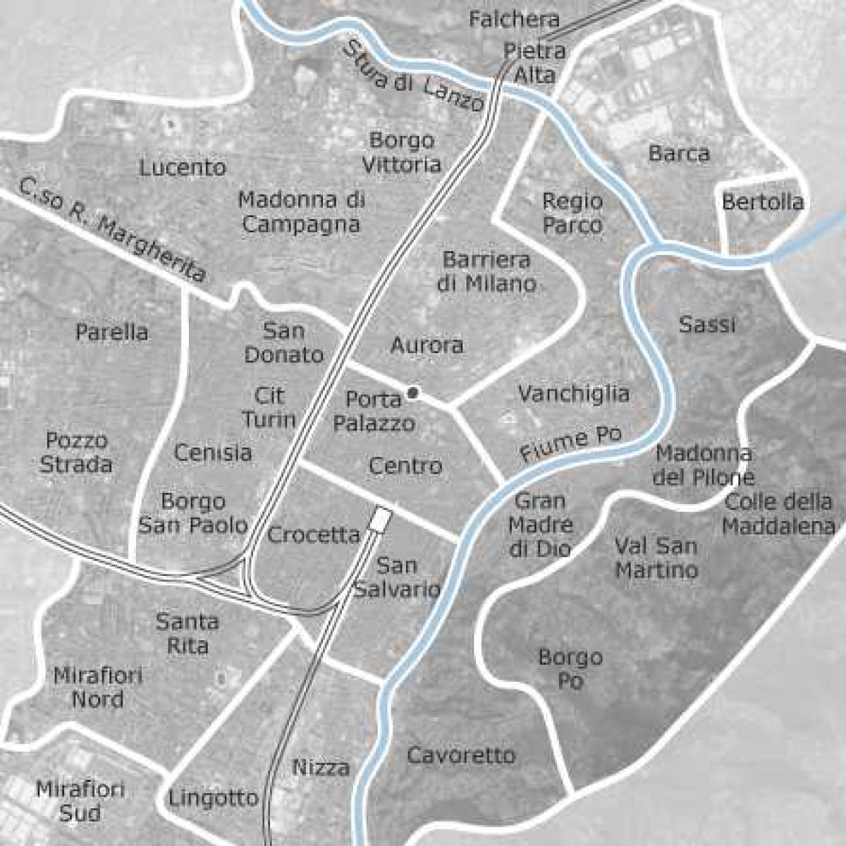 Mappa dei quartieri di Torino
